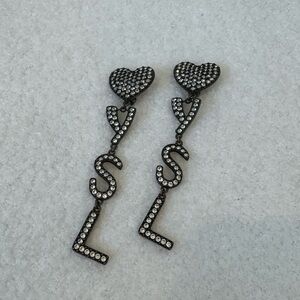 Saint Laurent Crystal-Embellished Logo Clip-On Earrings